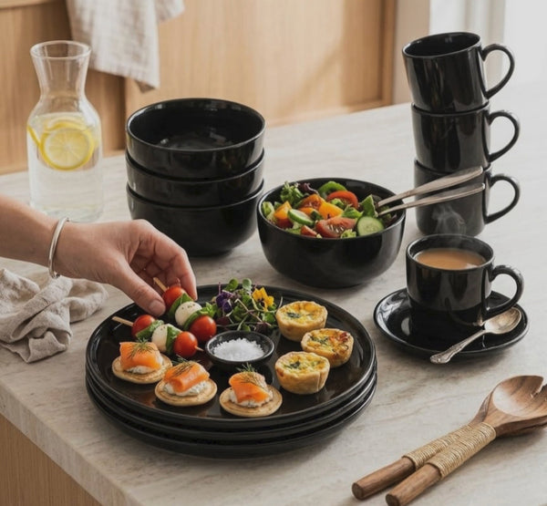 18 Piece Black Dinner Set with Cups, Bowls and Platters — WIMU Kitchen Nairobi — Kenya · WIMU Kitchen Nairobi