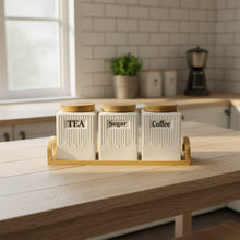3 Ceramic Canisters with Bamboo Lids & Wooden Tray — view 2 — Kenya · WIMU Kitchen