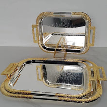 3-Piece Rectangular Stainless Steel Serving Tray Set with Gold-Coated Handles — WIMU Kitchen Nairobi — Kenya · WIMU Kitchen