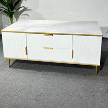 Glass Top Coffee Table with 2 Drawers and 2 Cabinets - Marble-Look Top with Gold Trim — WIMU Kitchen Nairobi — Kenya · WIMU Kitchen