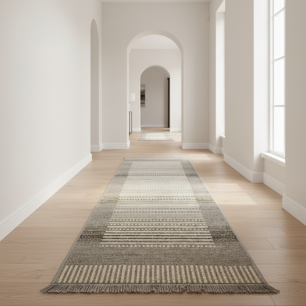 Oriental Weavers Kemet Striped Corridor Runner Rug in Grey and Beige with Fringe, 3m or 4m — WIMU Kitchen Nairobi — Kenya · WIMU Kitchen Nairobi