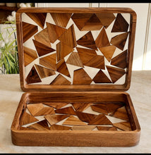2 Piece Wood Mosaic Serving Tray Set - Acacia Frame with Resin-Sealed Inlay — WIMU Kitchen Nairobi — Kenya · WIMU Kitchen