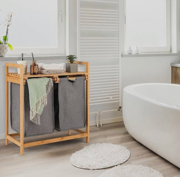 Freestanding Bamboo Laundry Hamper with Storage Shelf and Pull-Out Bags — WIMU Kitchen Nairobi — Kenya · WIMU Kitchen Nairobi