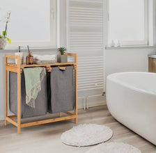 Freestanding Bamboo Laundry Hamper with Storage Shelf and Pull-Out Bags — WIMU Kitchen Nairobi — Kenya · WIMU Kitchen