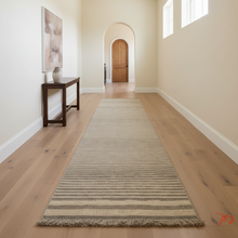 Kemet Horizontal Stripe Runner Rug, Beige & Grey — view 2 — Kenya · WIMU Kitchen