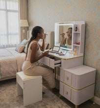 Light Grey and Gold Vanity Dressing Table with LED Mirror, Drawers and Side Shelving — WIMU Kitchen Nairobi — Kenya · WIMU Kitchen