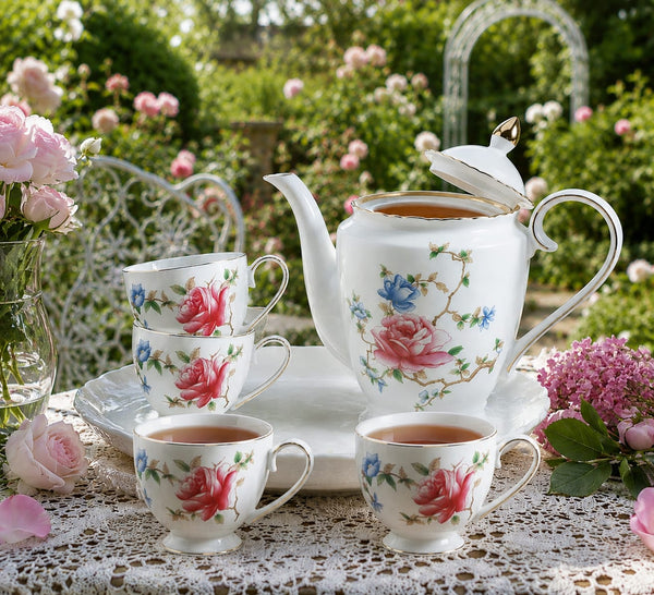 Rose Garden Elegance Porcelain Tea Set with Rotating Tray — WIMU Kitchen Nairobi — Kenya · WIMU Kitchen Nairobi