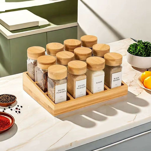 12 Piece Spice Jar Set with Square Bamboo Rack - Compact Countertop Spice Storage — WIMU Kitchen Nairobi — Kenya · WIMU Kitchen Nairobi