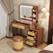 Walnut Vanity Set with LED Mirror & Padded Ottoman — view 2 — Kenya · WIMU Kitchen