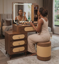 Walnut Vanity Dressing Table Set with LED Mirror, Side Shelving and Padded Ottoman — WIMU Kitchen Nairobi — Kenya · WIMU Kitchen