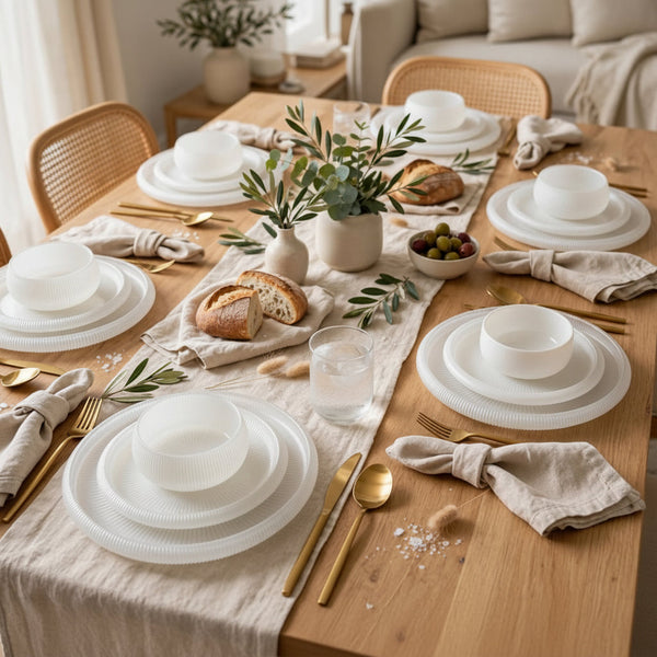 24 Piece Ribbed Frosted Glass Dinner Set with Sunburst Detail — WIMU Kitchen Nairobi — Kenya · WIMU Kitchen Nairobi