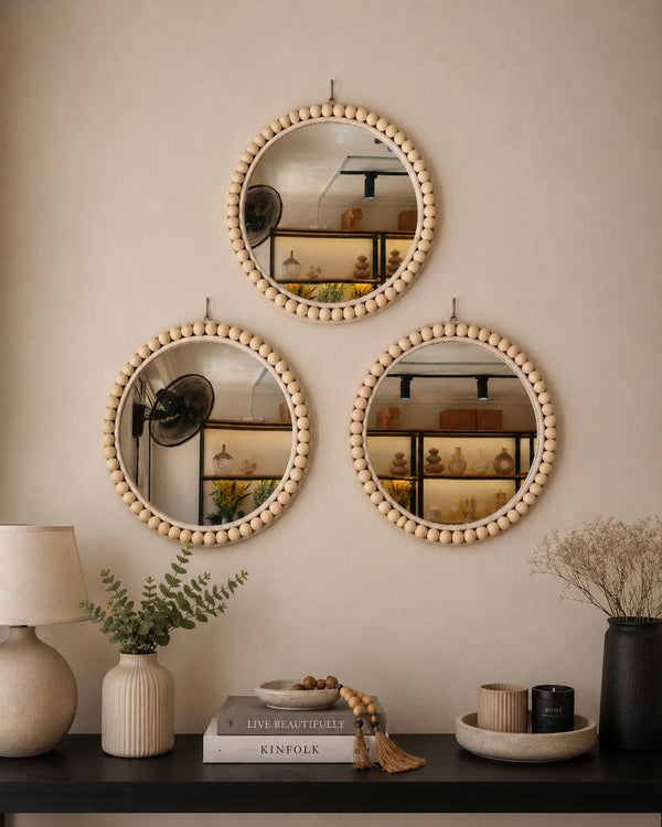 Boho Beaded Round Mirror Wall Decor and Tray, 36cm — WIMU Kitchen Nairobi — Kenya · WIMU Kitchen Nairobi