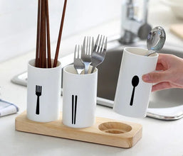 3 Piece Cutlery Organiser with Oak Base and Drainage Holes — view 2 — Kenya · WIMU Kitchen