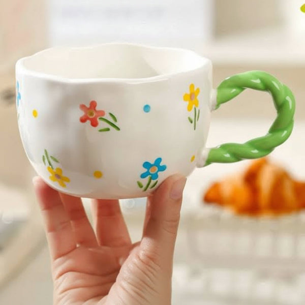 Flower Meadow Ceramic Coffee Mug with Twisted Handle, Set of 1 or 3 — WIMU Kitchen Nairobi — Kenya · WIMU Kitchen Nairobi