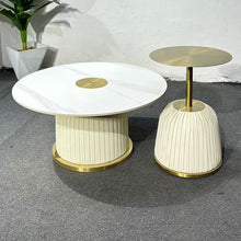 2-Piece Marble and Aluminium Top Nesting Side Table Set - Pleated Leather-Look Fabric Bases — WIMU Kitchen Nairobi — Kenya · WIMU Kitchen