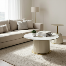 2-Piece Marble and Aluminium Top Nesting Side Table Set - Pleated Leather-Look Fabric Bases — WIMU Kitchen Nairobi — Kenya · WIMU Kitchen