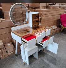 Vanity Set: Round LED Mirror, Glass Top, Cabinet & Stool — view 2 — Kenya · WIMU Kitchen