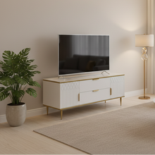 Glass Top Coffee Table with 2 Drawers and 2 Cabinets - Marble-Look Top with Gold Trim — WIMU Kitchen Nairobi — Kenya · WIMU Kitchen