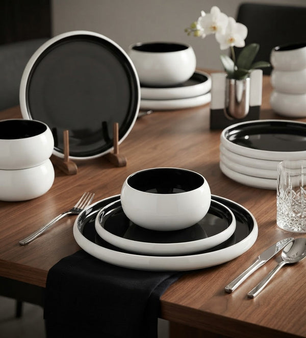 24 Piece Black and White Double Glaze Ceramic Dinner Set — WIMU Kitchen Nairobi — Kenya · WIMU Kitchen Nairobi