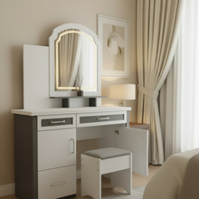 White & Grey LED Vanity Dressing Table with Arched Mirror, Cabinet & Stool — WIMU Kitchen Nairobi — Kenya · WIMU Kitchen