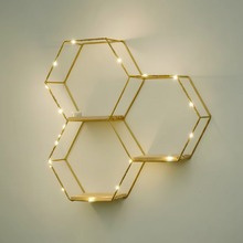 LED Hexagon Floating Wall Shelf – 3-Piece Gold Frame Wood Honeycomb Wall Décor — WIMU Kitchen Nairobi — Kenya · WIMU Kitchen