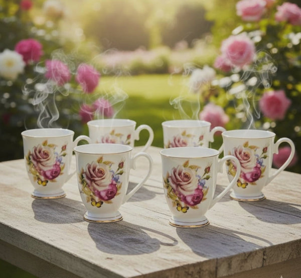 6 Piece Bone China Shapely Cups Set, 325ml with Assorted Floral Designs — WIMU Kitchen Nairobi — Kenya · WIMU Kitchen Nairobi