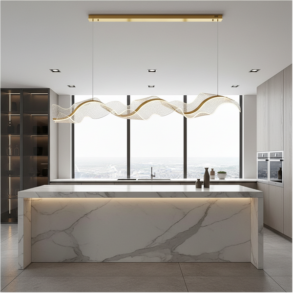 Wave Ribbon Pendant Acrylic Chandelier LED Sculptural Light — Kenya · WIMU Kitchen Nairobi