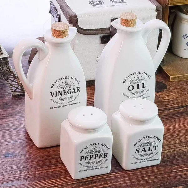 4 Piece Ceramic Cruet Set with Oil, Vinegar, Salt and Pepper — WIMU Kitchen Nairobi — Kenya · WIMU Kitchen Nairobi