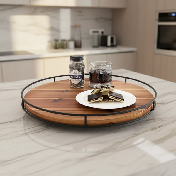 Acacia Wood Serving Tray with Steel Sides – 42cm Rustic Kitchen & Display Tray — WIMU Kitchen Nairobi — Kenya · WIMU Kitchen Nairobi