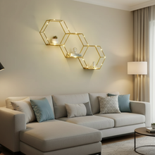 Hexagon Wall Shelf with LED Lights - 3-Piece Gold Iron Honeycomb Floating Shelves — WIMU Kitchen Nairobi — Kenya · WIMU Kitchen