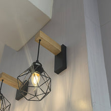 Geometric Black Cage Wall Light with Wood Mount E27 — view 2 — Kenya · WIMU Kitchen