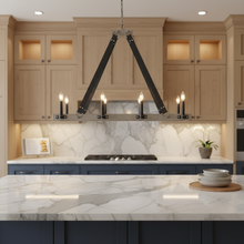 Farmhouse Linear Lantern Chandelier Rustic Rectangle Pendant Light — Kenya · WIMU Kitchen