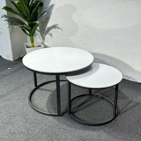 Black Metal Nesting Coffee Table Set with White Marble Top - 2 Round Tables in 2 Frame Designs — WIMU Kitchen Nairobi — Kenya · WIMU Kitchen Nairobi