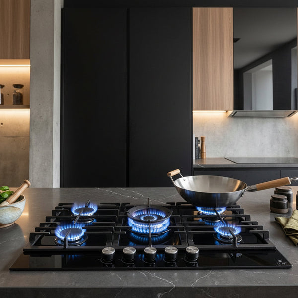 TLAC 90cm Gas on Glass Hob with Central Wok Burner TGH9024BG — Kenya · WIMU Kitchen Nairobi