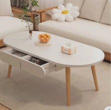 Oval Coffee Table with Drawer, Walnut Finish — view 2 — Kenya · WIMU Kitchen