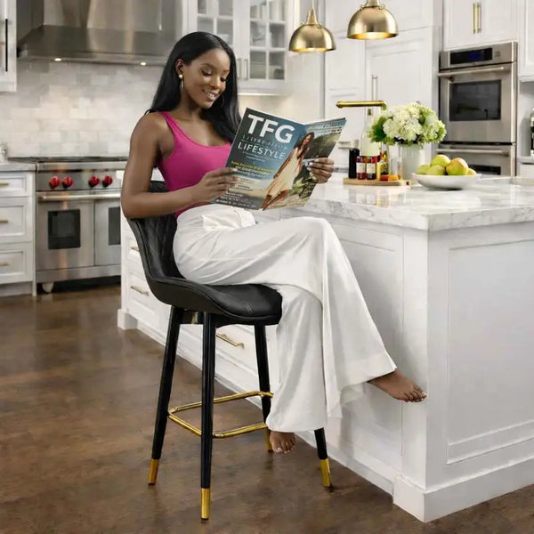 75cm Diamond-Quilted Bar Stool, Black PU Leather, Gold Accents — WIMU Kitchen Nairobi — Kenya · WIMU Kitchen Nairobi