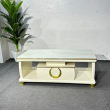 Glass Top Coffee Table with Drawer and Open Shelf - Frosted Marble-Look Top with Gold Ring Handle — WIMU Kitchen Nairobi — Kenya · WIMU Kitchen