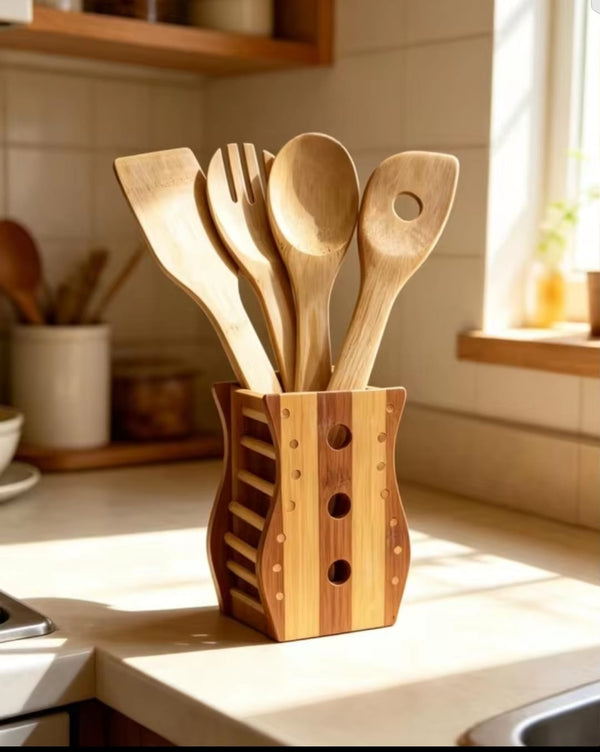Cook, Stir, Serve in Style: 6-Piece Bamboo Utensil Set — Kenya · WIMU Kitchen Nairobi