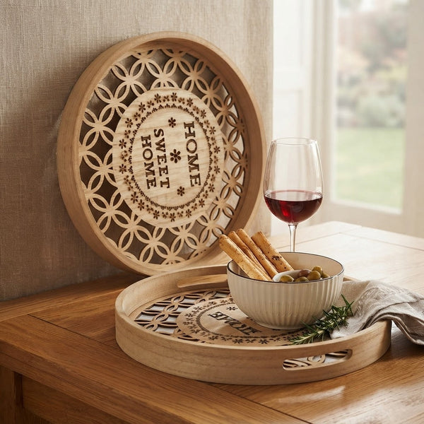 2 Piece Nordic Round Wood and Glass Decorative Tray Set, 35cm and 30cm — WIMU Kitchen Nairobi — Kenya · WIMU Kitchen Nairobi