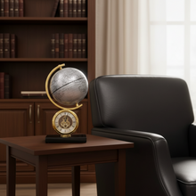 Atlasphere Skeleton Table Clock with Rotating Silver Globe and Marble Base — WIMU Kitchen Nairobi — Kenya · WIMU Kitchen