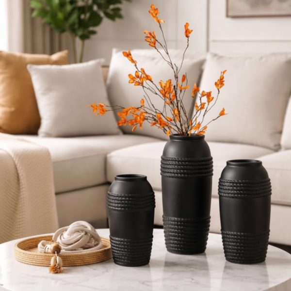 3 Piece Ceramic Vase Set in Graduated Heights - Coordinating Decorative Display — WIMU Kitchen Nairobi — Kenya · WIMU Kitchen Nairobi