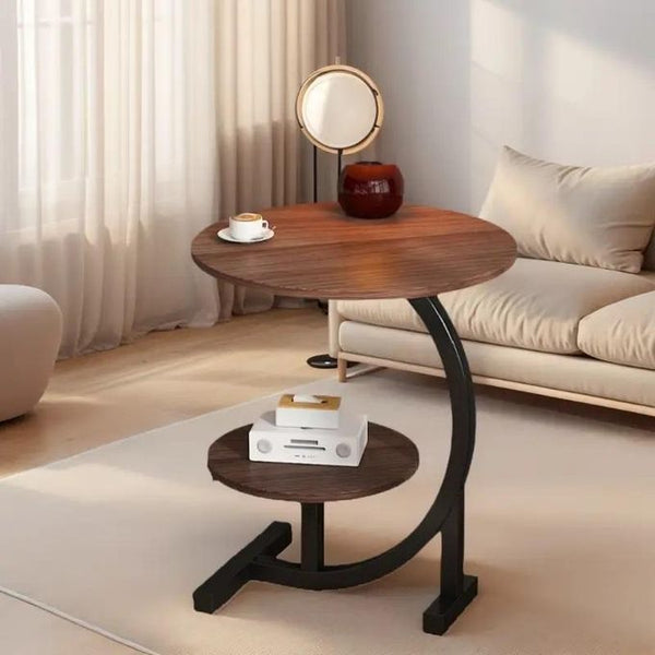 Round 2-in-1 Coffee and Laptop Table in Walnut - Two-Tier C-Frame Side Table — WIMU Kitchen Nairobi — Kenya · WIMU Kitchen Nairobi