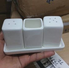 White Ceramic 4 Piece Shaker Set with Tray — view 2 — Kenya · WIMU Kitchen