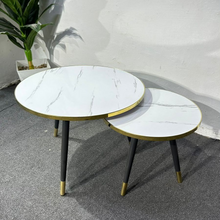 2-Piece Marble Top Nesting Side Table Set - Gold Trim with Black Tapered Legs, Grey or Pink Veining — WIMU Kitchen Nairobi — Kenya · WIMU Kitchen