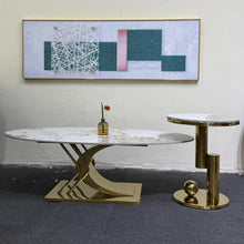 2-Piece Marble Top Gold Stainless Steel Coffee Table Set - Sculptural Oval and Round Tables — WIMU Kitchen Nairobi — Kenya · WIMU Kitchen