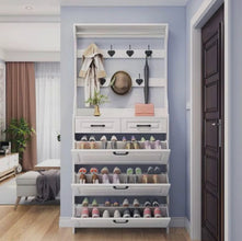 White Narrow Shoe Cabinet with Coat Hanger - 3 Flip Drawers, Storage Drawer and Shelf — WIMU Kitchen Nairobi — Kenya · WIMU Kitchen