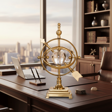 Antique Gold Armillary Sphere Sculpture with Crystal Ball Table Centerpiece — WIMU Kitchen Nairobi — Kenya · WIMU Kitchen