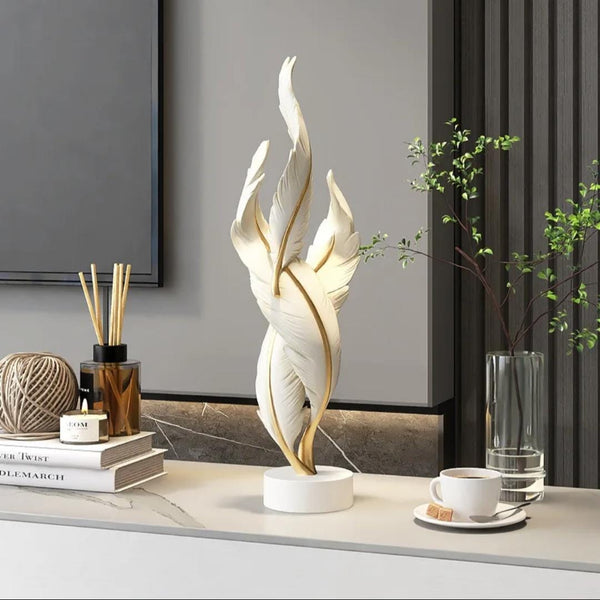 White and Gold Twisted Feather Resin Sculpture, 35cm Tabletop Decor Accent — WIMU Kitchen Nairobi — Kenya · WIMU Kitchen Nairobi