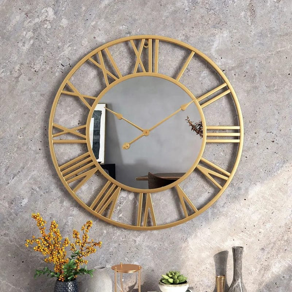 50cm Gold Round Metal Wall Clock with Mirror Detailing and Roman Numerals, Silent — WIMU Kitchen Nairobi — Kenya · WIMU Kitchen Nairobi