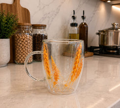 Double-Wall Borosilicate Glass Mug with Pressed Floral Design – 350ml — WIMU Kitchen Nairobi — Kenya · WIMU Kitchen